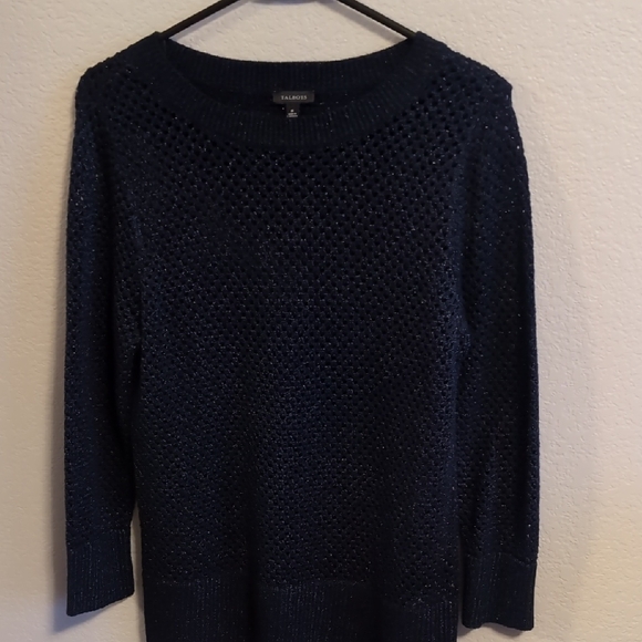 Talbots Sweaters - Talbots Navy Metallic Open Weave Scoop Neck Sweater
